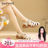 达芙妮官方 罗马凉鞋女2025新品春夏包头鞋复古编织粗跟沙滩鞋软底凉鞋 米色【经典热卖款】 37