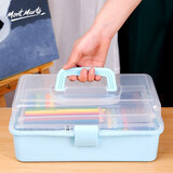 蒙玛特美术工具箱大号多功能便携学生画笔水彩颜料收纳箱绘画手提箱蓝色工具箱 V AM-GJX-001