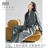 对白时尚通勤运动卫衣两件套女2025春装新款外套直筒长裤休闲套装 深灰色 L