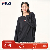 FILA 斐乐女装卫衣男女同款套头卫衣秋冬情侣款休闲加绒保暖长袖上衣 正黑色-BK 160/84A/XS