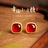 GLTEN小方糖玛瑙纯银耳钉坠环气质轻奢新款耳饰生日礼物送女友老婆妈妈