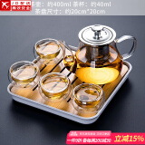 正扬玻璃茶具套装家用日式功夫简约整套茶盘小办公泡茶壶茶杯透明过滤 400不锈钢(4双层)套装+四方条白