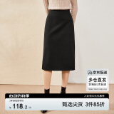 尚都比拉针织毛呢半身裙女装冬季小个子高腰直筒裙中长款裙子 雅黑色 M 