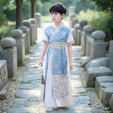 九能男童汉服新款夏季儿童国风古装王爷唐装短袖高端男孩幼儿园六一 长风短袖 110 适合104-113/14-20KG