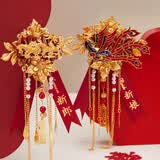 花蒂 结婚龙凤胸花新郎新娘胸针别花一对高级感襟花全套备婚用品大全 龙章凤彩（新郎+新娘）酒红色飘带