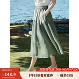 茵曼（INMAN）清新A字半身裙2025夏新款薄荷曼波通勤中长裙子 墨绿色 M