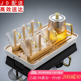正扬玻璃茶具套装家用小套功夫茶杯简约透明红茶泡茶器办公室客厅喝茶 雅致壶（龙纹杯/黄把）杯架+长方（条纹）白