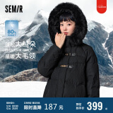 森马（Semir）羽绒服女冬季长款大毛领连帽红色厚外套收腰挺括显瘦107823113008