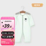 婧麒婴儿衣服夏季薄款新生宝宝提花连体衣纯棉空调服爬服夏装短袖单件 宇航员绿 90cm