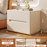 左度 实木床头柜家用卧室斗柜出租房床边矮柜2025新款简约现代小柜子 【升级底座款】暖白色双抽50cm
