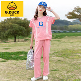 G.DUCKKIDS女童短袖套装夏季新款洋气中大童女孩时尚休闲运动两件套儿童夏装 BQ1618粉色 150
