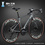 飞鸽（FG FLYING PIGEON）公路车自行车成人男女士破风跑车大中小学生车青少年骑行赛单车 黑马钢架-公路把-碟刹 灰色 470mm 适合160-185cm 21速入门版