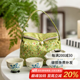 祥业song杯子汝窑茶壶陶瓷功夫茶具石瓢壶汝瓷套装大号过滤家用小单壶 手绘蓝莲花葵口壶二杯3件+便携包