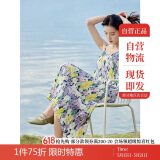 茵曼女装吊带碎花印花连衣裙春夏季海边度假风长裙子 香芋紫 L