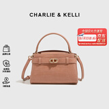 CHARLIE&KELLI CK品牌轻奢包包女包鳄鱼纹凯莉包2025新款手提斜挎包女生日礼物 浅红色【京仓配送 赠品牌礼袋】