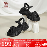 骆驼（CAMEL）休闲凉鞋女时尚百搭满钻麻花带搭扣高跟凉鞋 L25M007040 黑色 36 