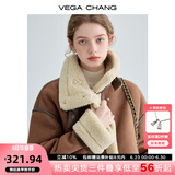 VEGA CHANG皮毛一体短外套女2024冬旷野美拉德加绒机车风大衣oversize 焦糖棕 M