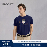 GANT/甘特【100%棉】男女情侣款学院风美式休闲圆领短袖重磅T恤 433夜蓝色 XL