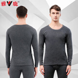 雅鹿男士秋衣秋裤男纯棉抗菌保暖内衣套装秋冬季圆领线衣基础打底衫 100%纯棉款-灰色1套 2XL 建议140-160斤