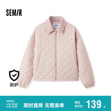 森马（Semir）棉服女灯芯绒翻领菱形格复古2024冬三防宽松轻薄棉衣109724112007