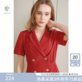 范思蓝恩正式气质通勤连衣裙女夏季收腰显瘦面试西装裙 红色 XL