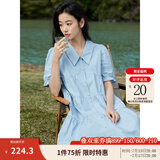 茵曼（INMAN）2025夏女新款田园娃娃裙切尔西领泡泡袖A字连衣裙 浅水蓝 -18525990 S
