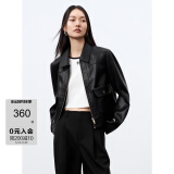 太平鸟女装短外套PU皮衣女美拉德秋装时尚高级感翻领 黑色1 M 