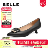 百丽（Belle）方扣高跟鞋女商场同款羊皮细跟单鞋Z2N2DCQ3 黑色 37 (235mm)