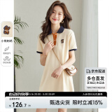 尚都比拉美式复古风小熊刺绣POLO连衣裙小个子夏季宽松显瘦裙子 杏色 XL 