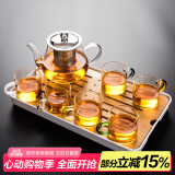 瓷牌茗茶具（cipaiming teaset） 透明玻璃茶具整套套装家用功夫茶壶茶杯会客泡茶器 透明八骏壶6彩杯+小长方盘