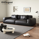 苏谷 沙发 大黑牛头层牛皮沙发意式极简客厅直排真皮沙发组合家具 2.6米【荔枝纹头层皮】墨黑色 1