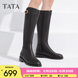 他她（TATA）超模靴骑士靴大筒围长靴休闲加绒女靴子秋冬新款7TGA1DG4 7TG80DG3黑色（金属圈-单里） 37