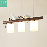 木元素 小鸟餐厅吊灯 北欧日式原木风田园餐馆饭厅灯三头长线 胡桃木色 3头小鸟吊灯 E27 LED光源