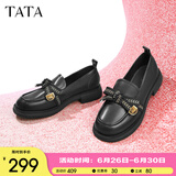他她（TATA）通勤百搭乐福鞋2024春季新款方跟小皮鞋女单鞋WCPA1AA3 黑色 34