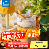 乐扣乐扣（LOCK&LOCK）咖啡杯耐热玻璃水杯子男女学生便携式双饮吸管杯随手杯350ML黄色