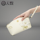 PmSix中国风复古手拿包绣花女包中年妈妈手抓包放手机的小包老婆婆手包 米白色-玉兰-送礼盒+礼品袋