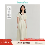 茵曼（INMAN）法式U领莱赛尔女装连衣裙立体花苞袖系带收腰2025夏新品长裙 梨花杏 XL