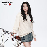 查尔斯桃心【王楚然同款】圆领卫衣男女春秋季爱心宽松休闲百搭情侣长袖上衣 浅卡其 L