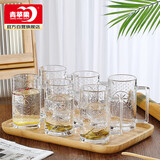 青苹果带把水杯茶杯 无铅玻璃杯子 扎啤杯啤酒杯可乐杯饮料杯375ML6只装