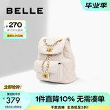 百丽礼物包包女包秋季新款简约休闲假日出游菱格双肩包X7046CX4 米色 F