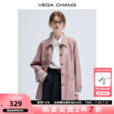 VEGA CHANG皮衣女款2025年新款春秋美式复古中长款PU皮外套 橡皮粉 L