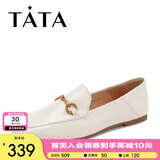 他她（TATA）方头乐福鞋女休闲平底一脚蹬小皮鞋女单鞋春秋款FLC22AM4 米色 34
