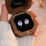 RSRDDY老凤凰999足银猫眼石星月耳钉蓝色淑女纯银耳饰品520礼物送女友 【星月相拥】猫眼石星月耳钉 银针防过敏通体S999+证书