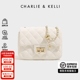 CHARLIE&KELLI CK品牌包包女包单肩包女上班通勤菱格链条小方包斜挎女生日礼物 白色【代写贺卡 品牌礼袋】
