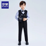 罗蒙儿童西装套装男童礼服新中式中国风毕业演出服表演 黑色140