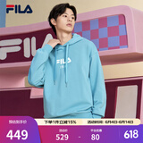 FILA 斐乐官方情侣款连帽卫衣秋季新款纯棉宽松针织长袖上衣加绒 【加绒】井天蓝-LB L