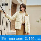 森马（Semir）羽绒服女中长款轻薄拼接灯芯绒翻领2024冬季三防外套109724113004