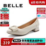 百丽母亲节礼物气质时尚平跟鞋女百搭淑女单鞋A6Z1DAQ4 米白 37
