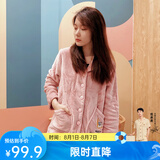 芬腾 珊瑚绒睡衣女冬季加厚法兰绒开衫加绒休闲秋冬款家居服套装 粉色 S