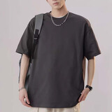 Homlean宽松纯色短袖T恤男夏季休闲纯棉舒适基础款打底内搭OM5深灰L